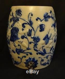 Antique Stoneware Decorated Water Cooler Blue Relief Spectacular