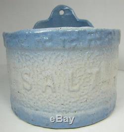 Antique Stoneware'Good Luck Swastika' Salt Crock blue white detailed pottery