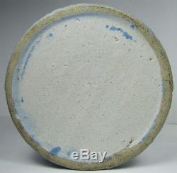 Antique Stoneware'Good Luck Swastika' Salt Crock blue white detailed pottery