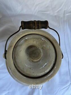 Antique Stoneware Home Made Pure Preserves Crock Jar & lid HA Johnson Boston MA