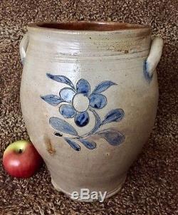 Antique Stoneware Incised CT/NY 3G Ovoid Crock with Cobalt Birds & Flowers, c1800