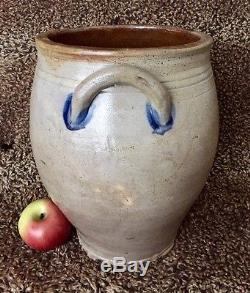 Antique Stoneware Incised CT/NY 3G Ovoid Crock with Cobalt Birds & Flowers, c1800