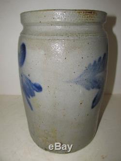 Antique Stoneware Jar, Cobalt Floral three places, Mid-Atlantic, ca. 1870