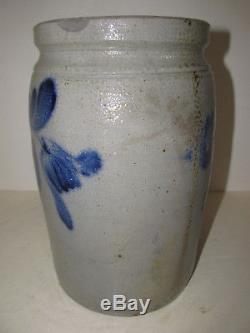 Antique Stoneware Jar, Cobalt Floral three places, Mid-Atlantic, ca. 1870