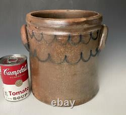 Antique Stoneware Lard Pot or Crock with Cobalt Fish Scale Swags, American, 19thC