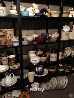 Antique Stoneware Lot Advertising crocks jugs churns bowls lids high collection