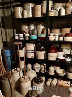 Antique Stoneware Lot Advertising crocks jugs churns bowls lids high collection