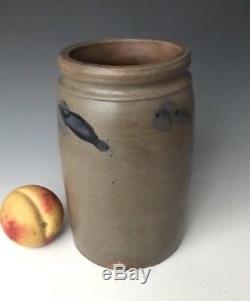 Antique Stoneware Mid-Atlantic 8.75 Fruit Canning Jar Crock with Cobalt, ca. 1870