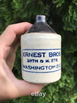 Antique Stoneware Mini Whiskey Jug Crock Ernest Bros Washington DC Advertising