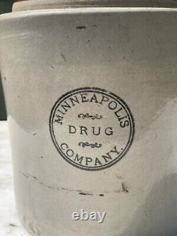 Antique Stoneware Minneapolis Drug Co 1- Gal Jug Crock Red Wing Minnesota