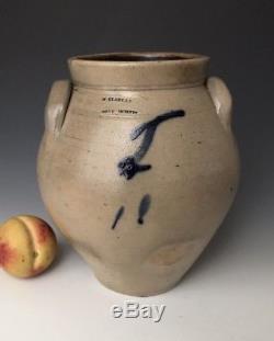 Antique Stoneware NY Ovoid Jar Crock with Cobalt, N Clark & Co, Mt Morris, c. 1840
