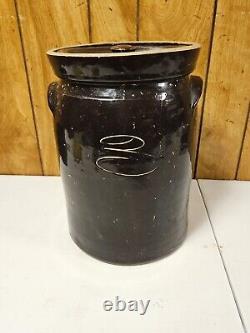 Antique Stoneware Pickling Crock 3 Gallon Rustic Brown With Ear Handles