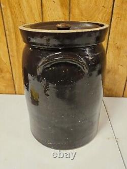 Antique Stoneware Pickling Crock 3 Gallon Rustic Brown With Ear Handles