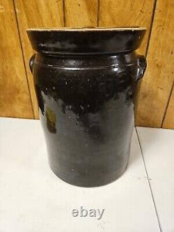 Antique Stoneware Pickling Crock 3 Gallon Rustic Brown With Ear Handles