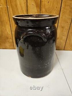 Antique Stoneware Pickling Crock 3 Gallon Rustic Brown With Ear Handles