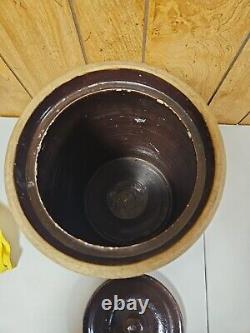 Antique Stoneware Pickling Crock 3 Gallon Rustic Brown With Ear Handles