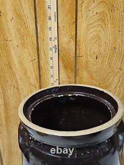 Antique Stoneware Pickling Crock 3 Gallon Rustic Brown With Ear Handles