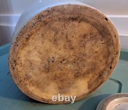 Antique Stoneware Pottery 7.5 Crock with Lid & Wood Bail Handle