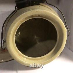 Antique Stoneware Pottery Crock with lid & wire handle 7 H 7 1/2 W
