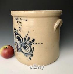 Antique Stoneware Rare NH Crock with Cobalt Floral, Frank Lampson, Exeter, c. 1880