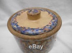 Antique Stoneware SPONGEWARE Butter Crock with LID Rainbow Sponge ware