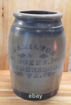 Antique Stoneware Salt Glaze 10 Crock Hamilton Jones Cobalt Stencil 1800-1899
