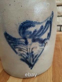 Antique Stoneware Salt Glaze Crock Gallon Jug Blue Decoration Whites Utica NICE