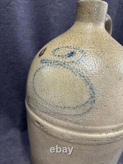 Antique Stoneware Salt Glaze Crock Jug 2 Target Bee Sting Turkey Droppings 14 T