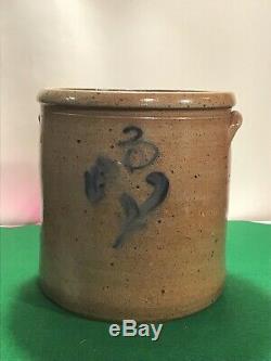 Antique Stoneware Salt Glazed 3 Gallon Crock Cobalt Flower 1880s Pig Ears