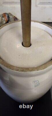 Antique Stoneware Salt Glazed Butter Churn, 3 Gallon With Handle and Lid