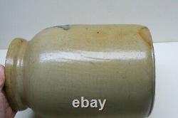 Antique Stoneware Salt Glazed Wax Sealer Crock With Lid 9-3/4 Blue Flower