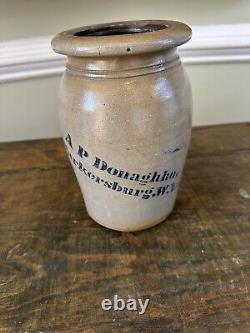 Antique Stoneware Salt glaze Crock Cobalt Stencil AP Donaghho Parkersburg, WVa