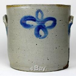 Antique Stoneware Samuel W. Hurd Peekskill NY Cobalt Flower Decorated Crock