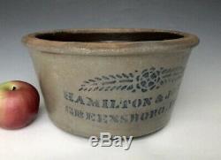 Antique Stoneware Stenciled Greensboro PA Milk Pan Cake Crock, Hamilton & Jones
