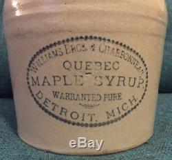 Antique Stoneware Stone Crock Gallon Jug Syrup Detroit Michigan Quebec 1900 Rare
