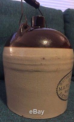 Antique Stoneware Stone Crock Gallon Jug Syrup Detroit Michigan Quebec 1900 Rare