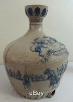 Antique Stoneware Water Cooler Cobalt Blue Molded Relief White's of UItica NY