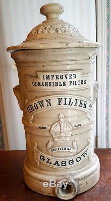 Antique Stoneware Water Filter Cooler CROWN FILTER CO. C. 1875