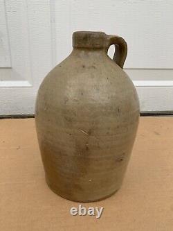 Antique Stoneware Whiskey Jug Crock with Handle 9 tall