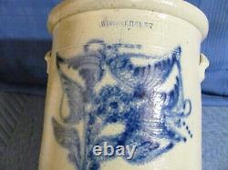 Antique Stoneware White's Utica, N. Y. 5 Gallon Crock with Large Cobalt Decor
