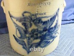 Antique Stoneware White's Utica, N. Y. 5 Gallon Crock with Large Cobalt Decor