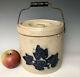 Antique Stoneware Whites Utica Ny Butter Crock Lidded Canister With Cobalt Leaves