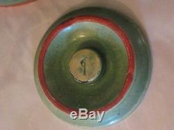 Antique Stoneware/Yellow ware Green Glaze/Red paint Lidded CROCK, Lid stamped 1