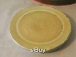 Antique Stoneware/Yellow ware Green Glaze/Red paint Lidded CROCK, Lid stamped 1
