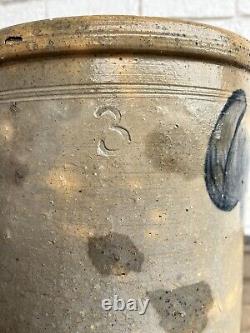 Antique Stuckey Stoneware Crock 3 Gallon Martin County Indiana