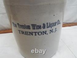 Antique Trenton Wine & Liquor Co NJ 1 Gal Stoneware Jug Whiskey Crock Spirits