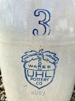 Antique UHL Pottery Co. 3 Gallon Stoneware Acorn Crock Huntingburg, Indiana