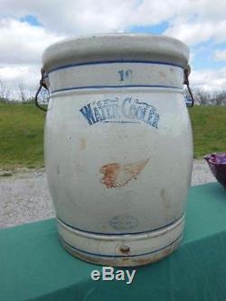 Antique Union Red Wing 10 Gallon Water Cooler Stoneware Crock Cobalt Blue Jug