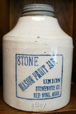 Antique Union Stoneware Mason Fruit Jar-Red Wing Minn 1/2 Gal