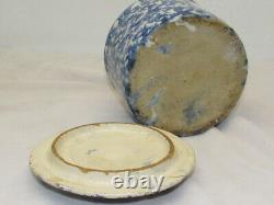 Antique Unmarked Blue White Spongeware Butter Keeper Crock